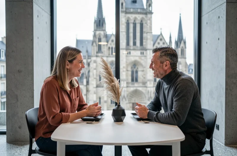 Dîner romantique au restaurant Nouvelle Ère à Metz avec vue sur la cathédrale et design contemporain épuré