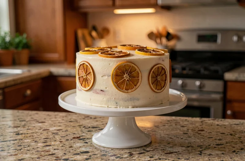 Gâteau glacé décoré de tranches de citron séché
